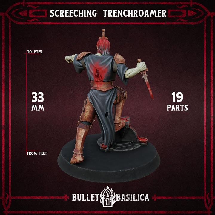 Grimdark Trench Warfare Chorister Proxy Miniature – Cult Legion Support Character | Tabletop Wargame Compatible Bulletbasilica