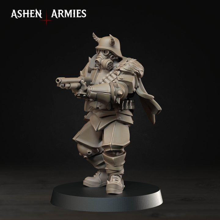 Grimdark Trench Warfare Proxy Miniatures – Devils Infantry & Leader Set – 32mm Resin Warband