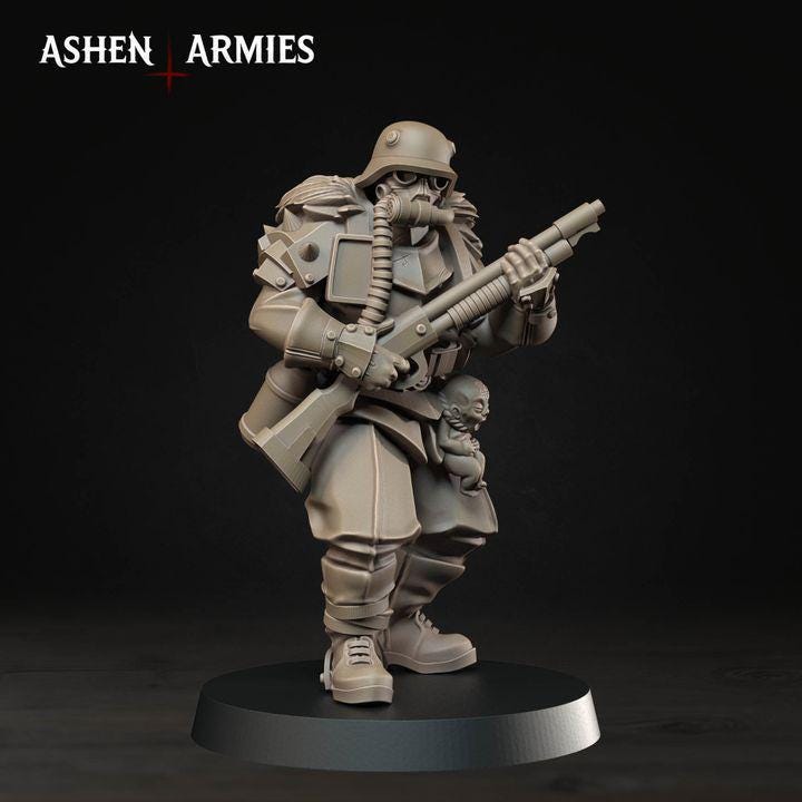 Grimdark Trench Warfare Proxy Miniatures – Devils Infantry & Leader Set – 32mm Resin Warband