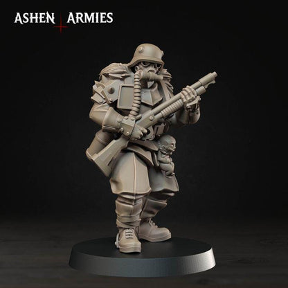 Grimdark Trench Warfare Proxy Miniatures – Devils Infantry & Leader Set – 32mm Resin Warband