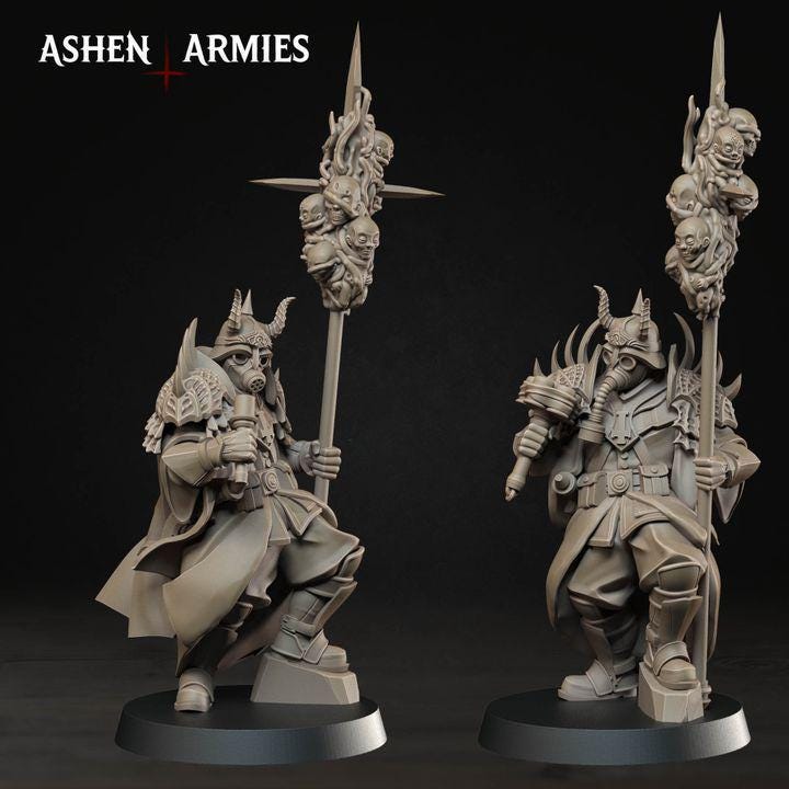 Grimdark Trench Warfare Proxy Miniatures – Devils Infantry & Leader Set – 32mm Resin Warband