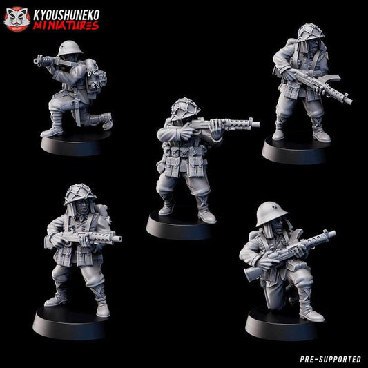 Weird War Japan Infantry Squad – SMG Infantry (5 Miniatures) – 28mm Sci-Fi WWII Tabletop Proxies