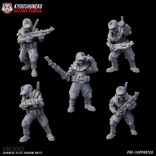 Weird War Japan Infantry Squad – Elite Shadow Units (5 Miniatures) – 28mm Sci-Fi WWII Tabletop Proxies