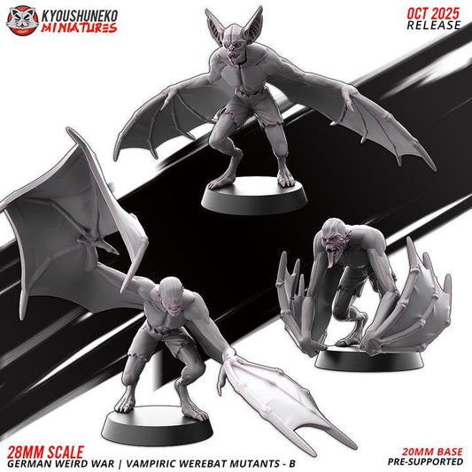 Weird War Infantry Squad – Vampiric Werebat Mutants A (3 Miniatures) – 28mm Sci-Fi WWII Tabletop Proxies