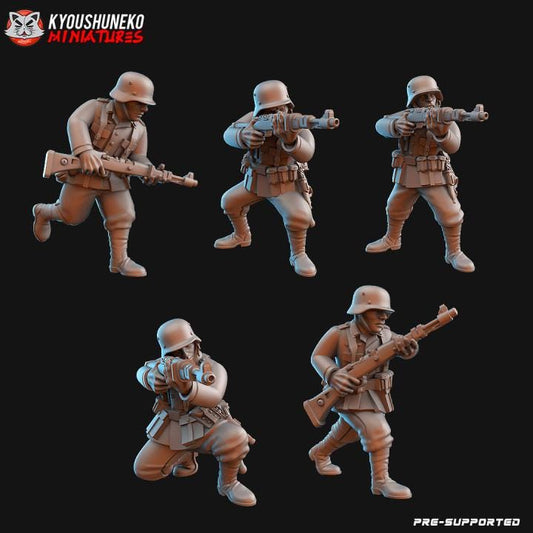 Weird War Infantry Squad – Riflemen C (5 Miniatures) – 28mm Sci-Fi WWII Tabletop Proxies