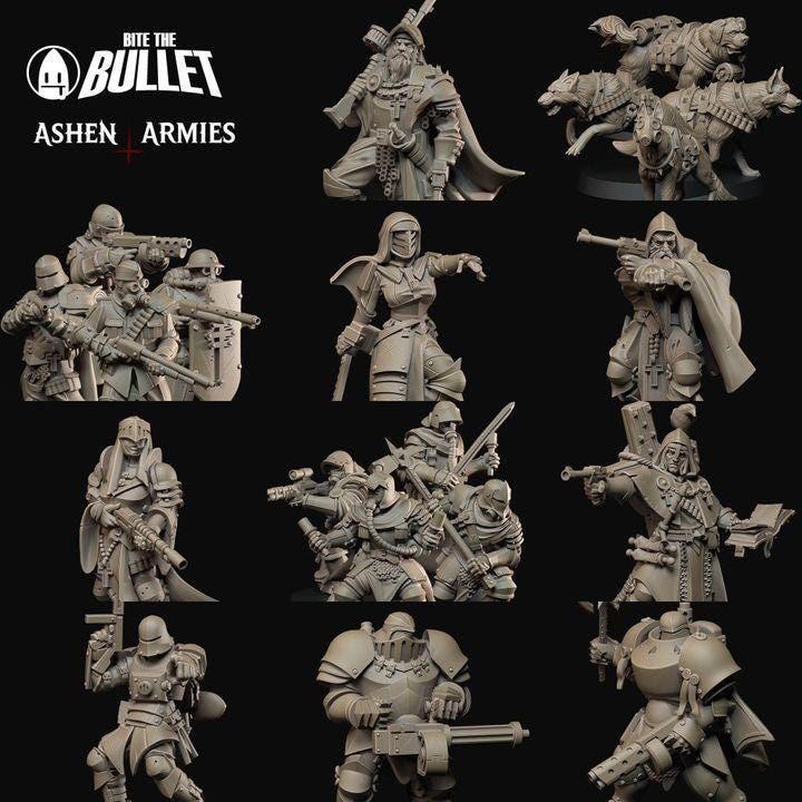 Grimdark Trench Warfare Proxy Miniatures – Red Armor Infantry & Support Set – 32mm Resin Warband