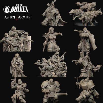Grimdark Trench Warfare Proxy Miniatures – Red Armor Infantry & Support Set – 32mm Resin Warband