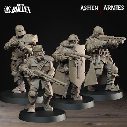 Grimdark Trench Warfare Proxy Miniatures – Red Armor Infantry & Support Set – 32mm Resin Warband