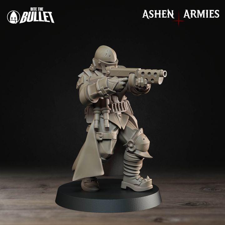 Grimdark Trench Warfare Proxy Miniatures – Red Armor Infantry & Support Set – 32mm Resin Warband