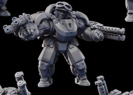 Weird War Infantry Squad – USMC Heavy Exo Trooper (5 Miniatures) – 28mm Sci-Fi WWII Tabletop Proxies