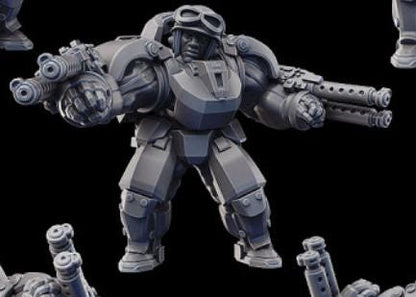 Weird War Infantry Squad – USMC Heavy Exo Trooper (5 Miniatures) – 28mm Sci-Fi WWII Tabletop Proxies
