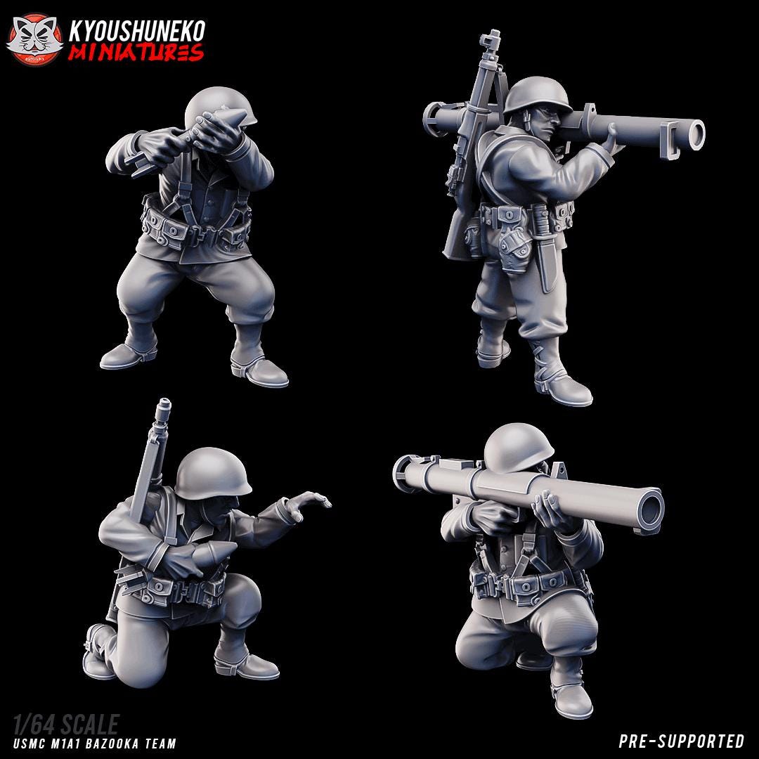 Weird War Infantry Squad – USMC Bazooka Team (4 Miniatures) – 28mm Sci-Fi WWII Tabletop Proxies