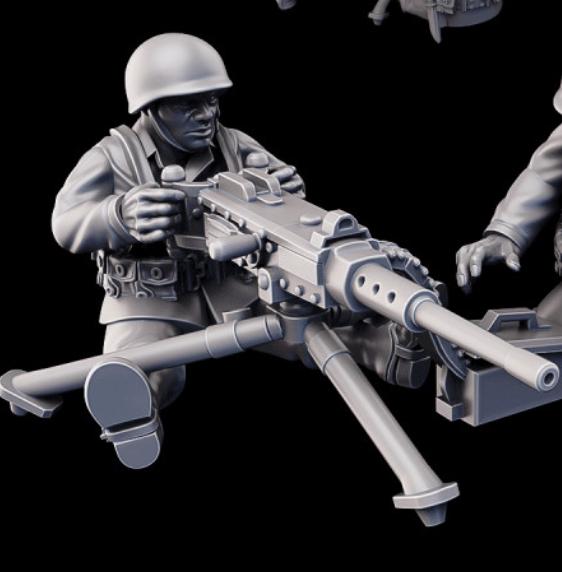 Weird War Infantry Squad – USMC Heavy MG Team (2 Miniatures) – 28mm Sci-Fi WWII Tabletop Proxies