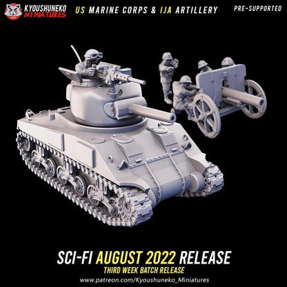 Weird War Bundle – US Marine Corps  – Artillery, Tank, Mortar, MG, Bazooka Infantry -  28mm Sci-Fi WWII Tabletop Army Set