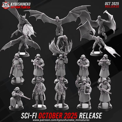 Weird War Infantry Platoon – Complete Set (16 Miniatures) – 28mm 32mm Sci-Fi WWII Tabletop Proxies