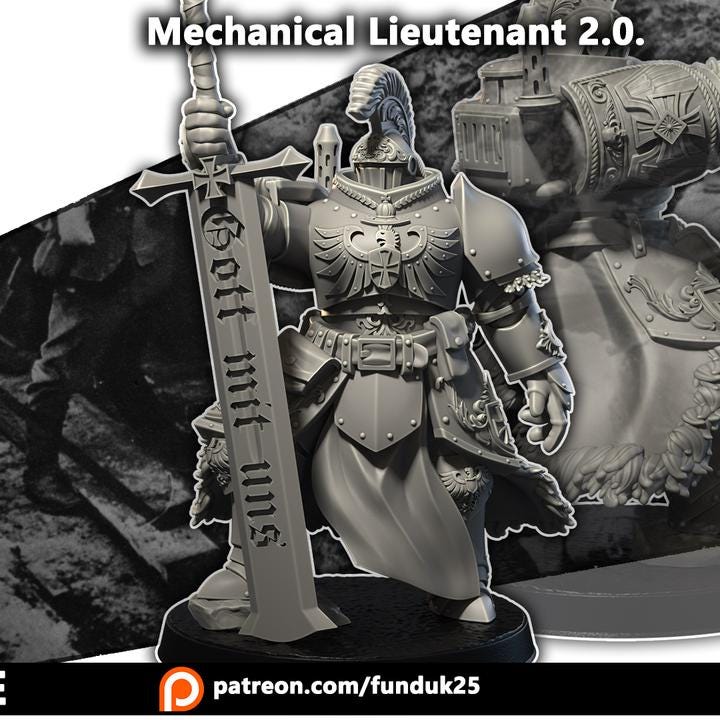 Grimdark Trench Proxy Miniature –Mechanical Lieutenant Soldier – Tabletop Figure
