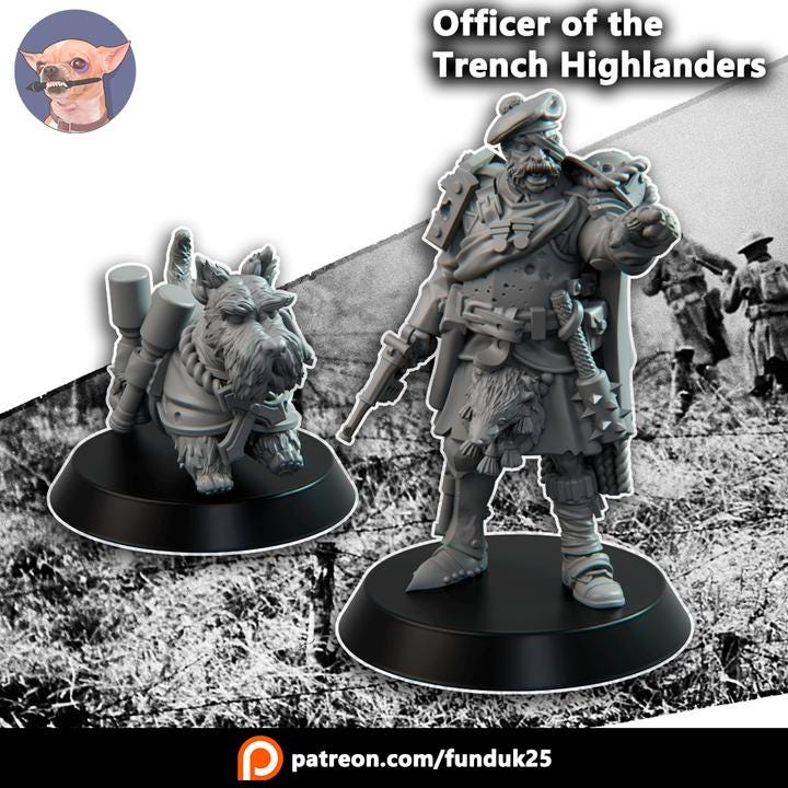 Grimdark Trench Proxy Miniature –Officer Highlander Alba Soldier – Tabletop Figure