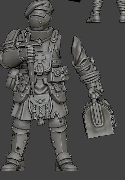 Grimdark Trench Proxy Miniature –Medic Highlander Alba Soldier – Tabletop Figure
