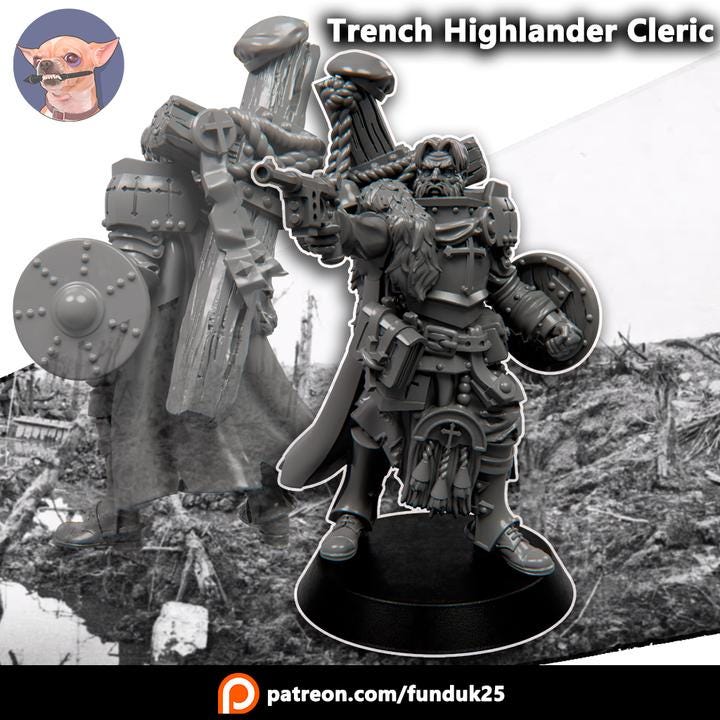 Grimdark Trench Proxy Miniature –Cleric Highlander Alba Soldier – Tabletop Figure
