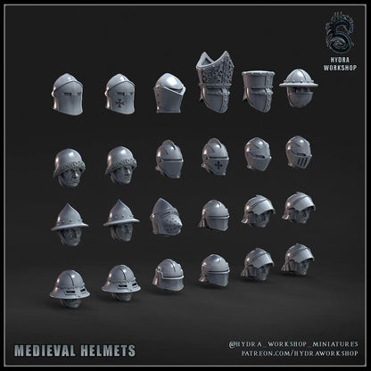 Grimdark Medieval Helmets Antioch –  Bit Pack Set Proxy Miniatures for Tabletop Wargaming