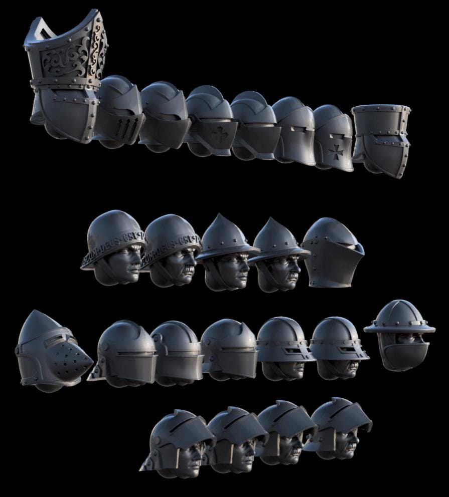 Grimdark Medieval Helmets Antioch –  Bit Pack Set Proxy Miniatures for Tabletop Wargaming