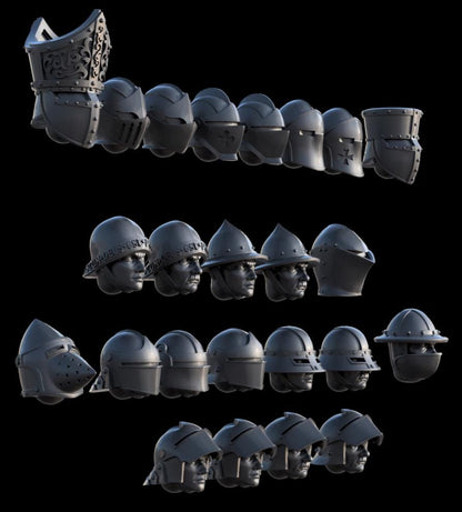 Grimdark Medieval Helmets Antioch –  Bit Pack Set Proxy Miniatures for Tabletop Wargaming