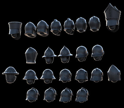 Grimdark Medieval Helmets Antioch –  Bit Pack Set Proxy Miniatures for Tabletop Wargaming