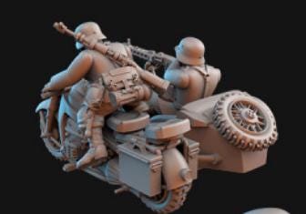 Weird War Zundap Trike – Biker Unit – 32mm Sci-Fi WWII Tabletop Proxies