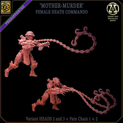 Grimdark Trench Warfare Proxy Miniatures – Female Death Commando Mother of Murder 32mm Scale