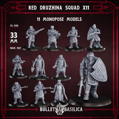Grimdark Trench Warfare Proxy Miniatures – Red Druzhina Trooper Infantry – 32mm Resin Warband