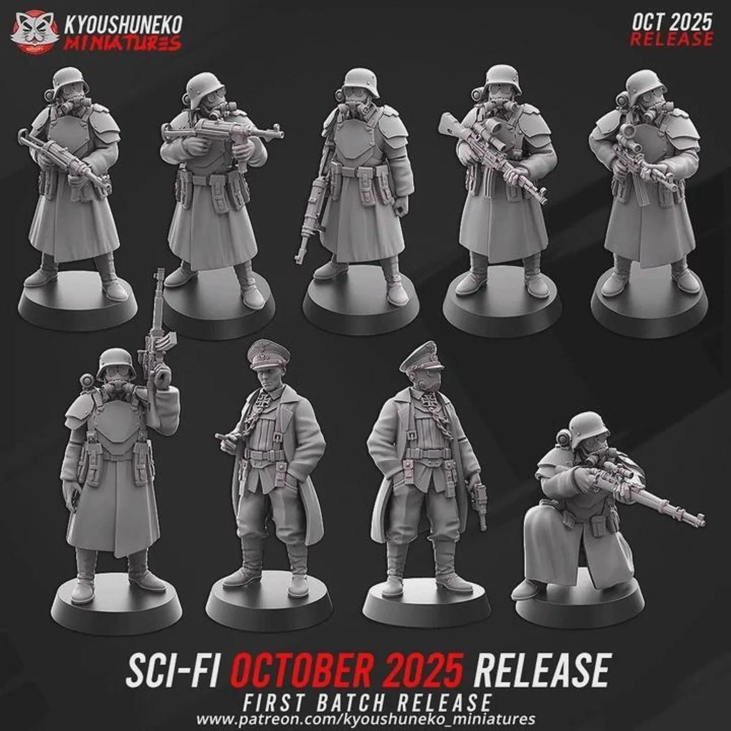 Weird War Infantry Platoon – Complete Set B (16 Miniatures) – 28mm 32mm Sci-Fi WWII Tabletop Proxies