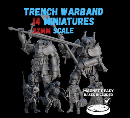 Trench Warfare Warbands Miniature Set - Pilgrims,Antioch,Iron - 32mm Grimdark Wargame Proxy Army - Magnet Ready Bases