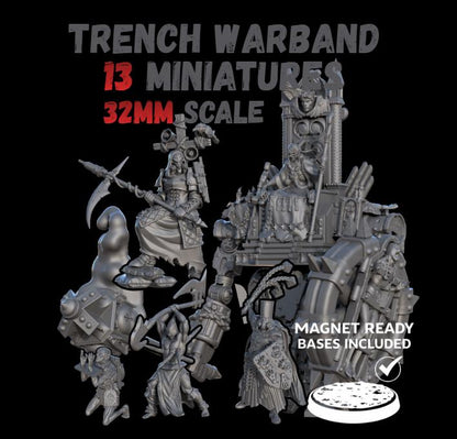 Trench Warfare Warbands Miniature Set - Pilgrims,Antioch,Iron - 32mm Grimdark Wargame Proxy Army - Magnet Ready Bases