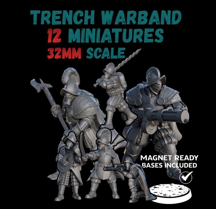 Trench Warfare Warbands Miniature Set - Pilgrims,Antioch,Iron - 32mm Grimdark Wargame Proxy Army - Magnet Ready Bases