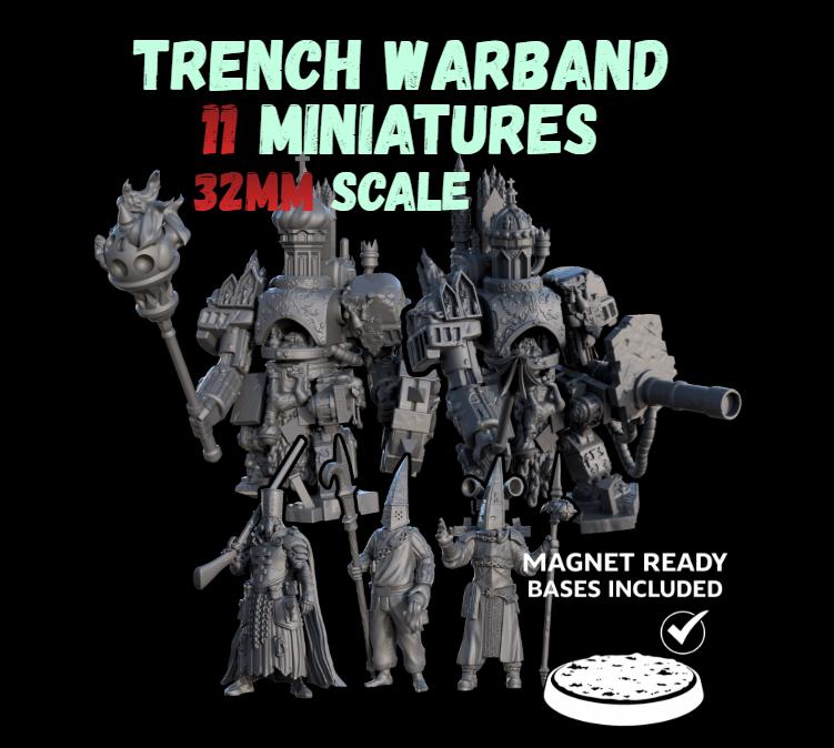Trench Warfare Warbands Miniature Set - Pilgrims,Antioch,Iron - 32mm Grimdark Wargame Proxy Army - Magnet Ready Bases