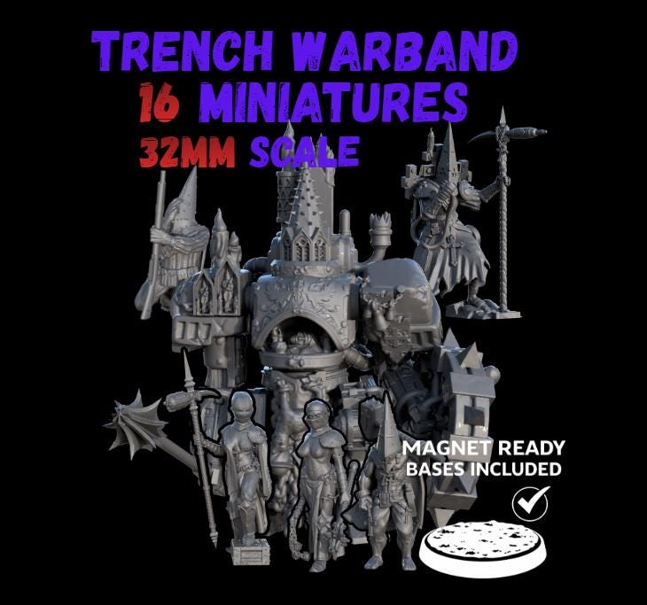 Trench Warfare Warbands Miniature Set - Pilgrims,Antioch,Iron - 32mm Grimdark Wargame Proxy Army - Magnet Ready Bases