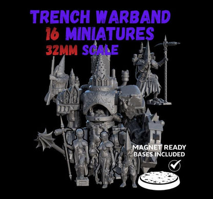 Trench Warfare Warbands Miniature Set - Pilgrims,Antioch,Iron - 32mm Grimdark Wargame Proxy Army - Magnet Ready Bases