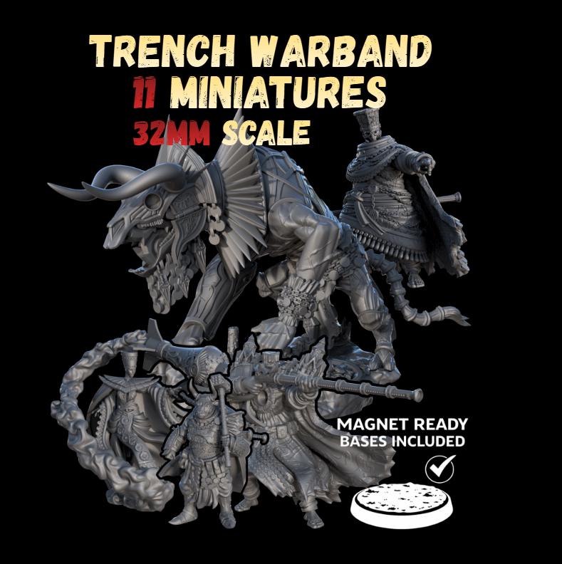 Trench Warfare Warbands Miniature Set - Heretic Serpent,Grail,Legio - 32mm Grimdark Wargame Proxy Army - Magnet Ready Bases