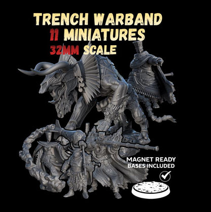 Trench Warfare Warbands Miniature Set - Heretic Serpent,Grail,Legio - 32mm Grimdark Wargame Proxy Army - Magnet Ready Bases
