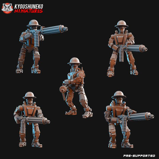 Weird War Infantry Squad – Automated Infantry HMG (5 Miniatures) – British Commonwealth - 28mm 32mm Sci-Fi WWII Tabletop Proxies