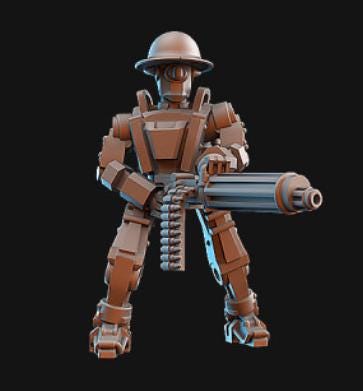 Weird War Infantry Squad – Automated Infantry HMG (5 Miniatures) – British Commonwealth - 28mm 32mm Sci-Fi WWII Tabletop Proxies