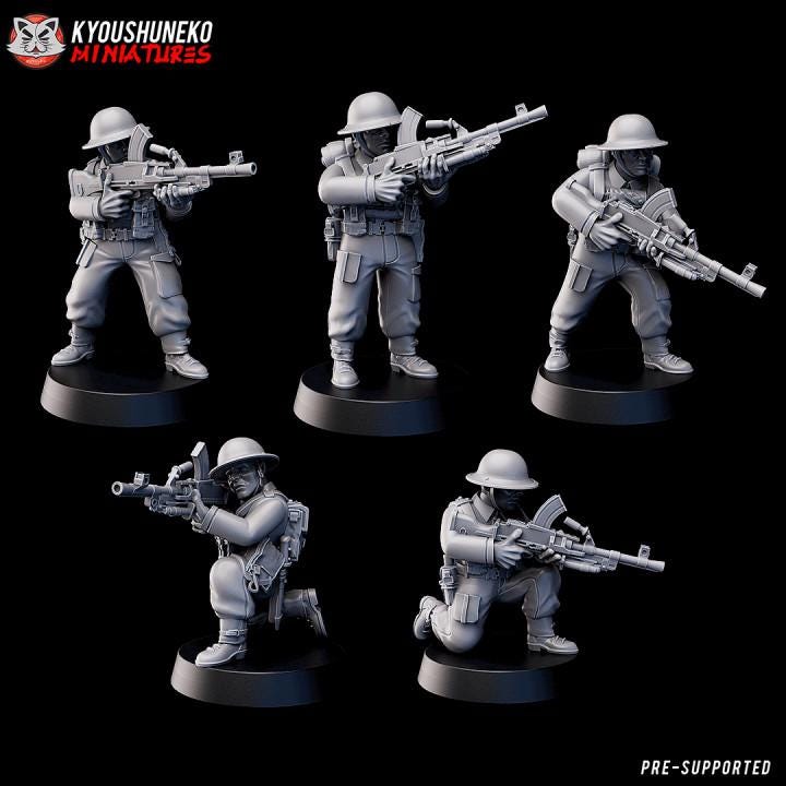 Weird War Infantry Squad – Infantry MMG (5 Miniatures) – British Commonwealth - 28mm 32mm Sci-Fi WWII Tabletop Proxies