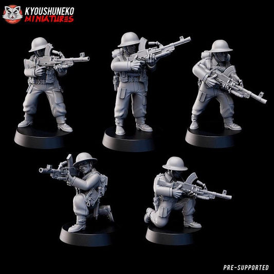 Weird War Infantry Squad – Infantry MMG (5 Miniatures) – British Commonwealth - 28mm 32mm Sci-Fi WWII Tabletop Proxies