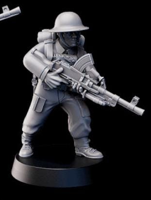 Weird War Infantry Squad – Infantry MMG (5 Miniatures) – British Commonwealth - 28mm 32mm Sci-Fi WWII Tabletop Proxies