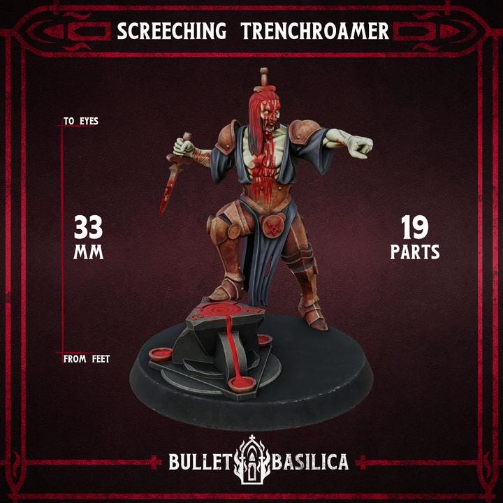 Grimdark Trench Warfare Chorister Proxy Miniature – Cult Legion Support Character | Tabletop Wargame Compatible Bulletbasilica