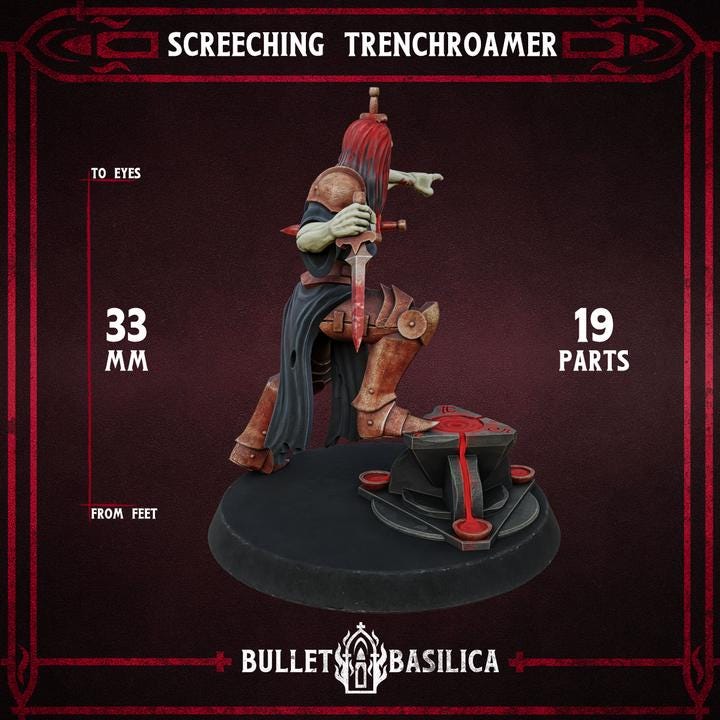 Grimdark Trench Warfare Chorister Proxy Miniature – Cult Legion Support Character | Tabletop Wargame Compatible Bulletbasilica