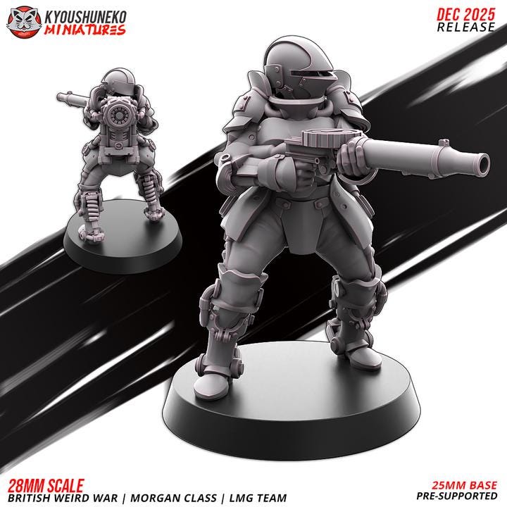 Weird War Infantry Squad – Infantry LMG (5 Miniatures) – British Commonwealth - 28mm 32mm Sci-Fi WWII Tabletop Proxies
