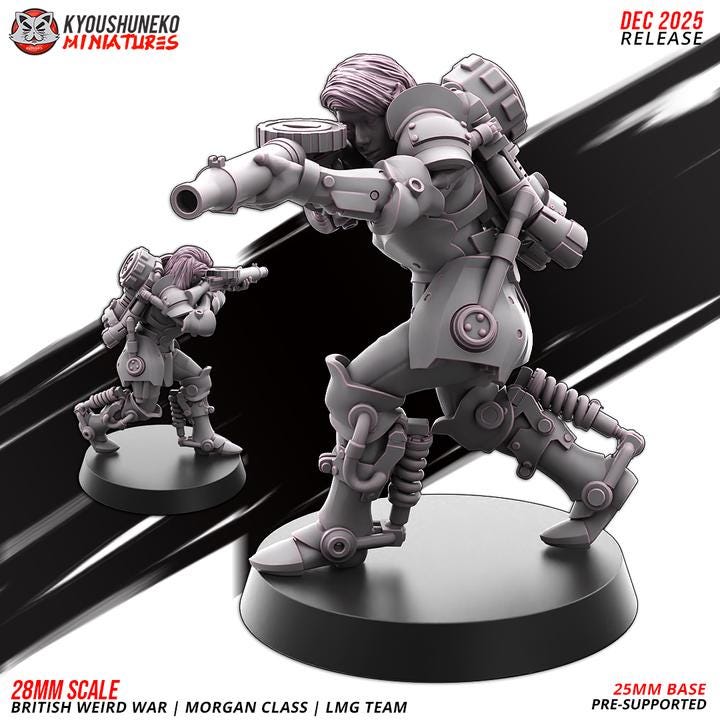 Weird War Infantry Squad – Infantry LMG (5 Miniatures) – British Commonwealth - 28mm 32mm Sci-Fi WWII Tabletop Proxies