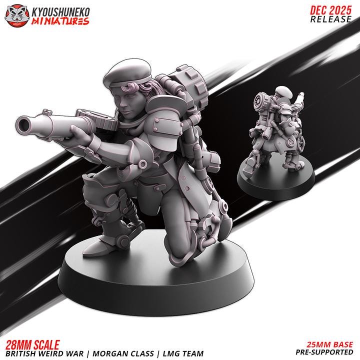 Weird War Infantry Squad – Infantry LMG (5 Miniatures) – British Commonwealth - 28mm 32mm Sci-Fi WWII Tabletop Proxies