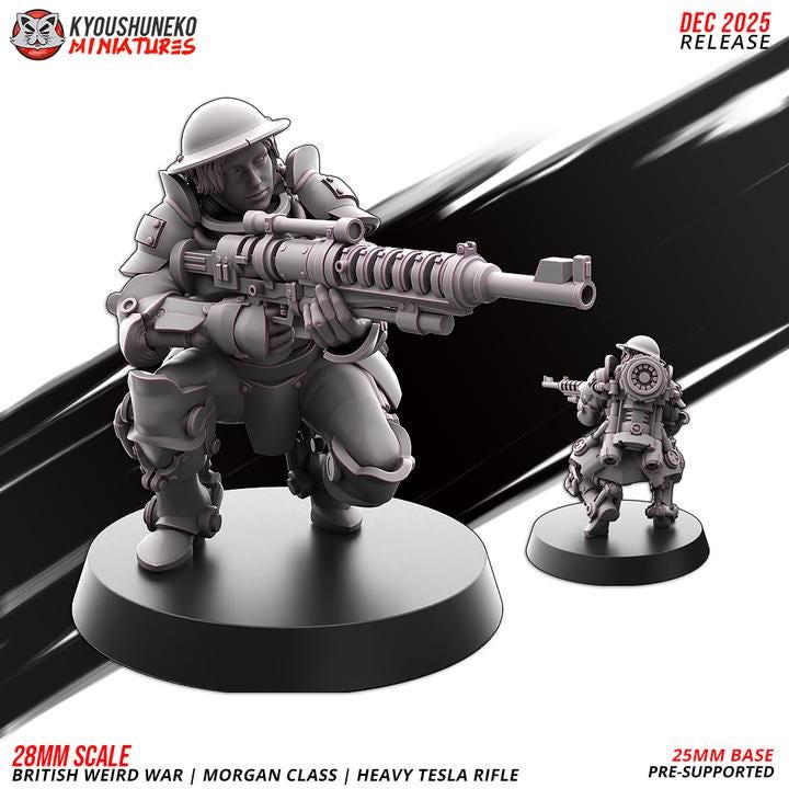 Weird War Infantry Squad – Infantry Tesla Rifle (5 Miniatures) – British Commonwealth - 28mm 32mm Sci-Fi WWII Tabletop Proxies